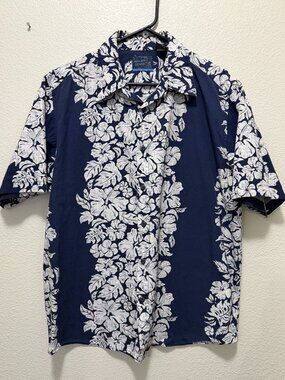Pineapple Connection navy and white tropical print short sleeve shirt, Men's XL